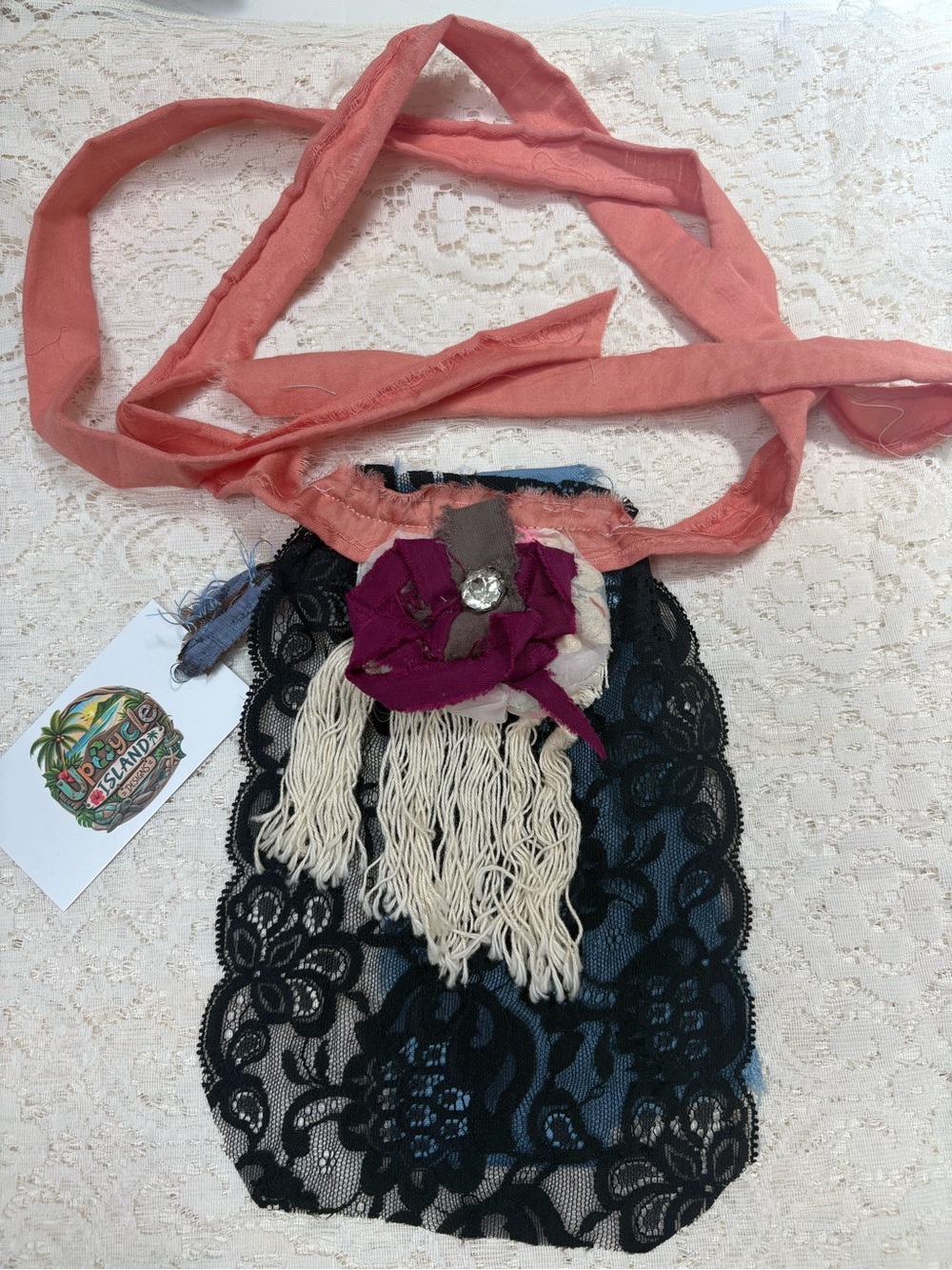 Boho Lace Fringe Jabot Collar with Floral Accent
